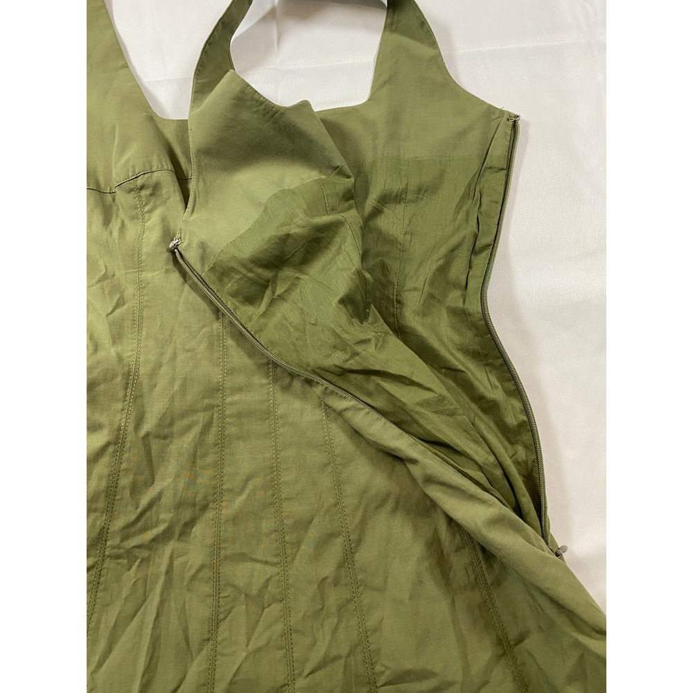 Club Monaco Womens Olive Green Square Neck Paneled Fit and Flare Midi Dress 0 - Picture 6 of 13